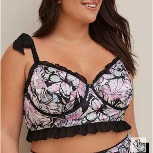 NEW Torrid Satin Ruffle‎ butterfly print Underwire Bra Size 2X